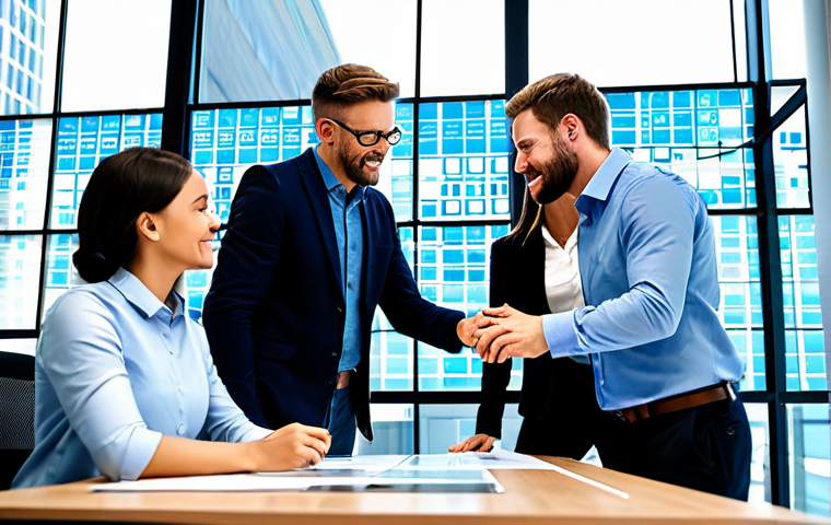 **
A diverse team of professionals collaborating on a digital dashboard displaying complex data visualizations. They are in a modern, brightly lit office space with glass walls. Everyone is fully clothed in business casual attire. The atmosphere is energetic and innovative, showcasing "the rise of software." Emphasis on perfect anatomy, correct proportions, and well-formed hands. Safe for work, appropriate content, professional, modest, family-friendly, high quality, natural pose.
**
