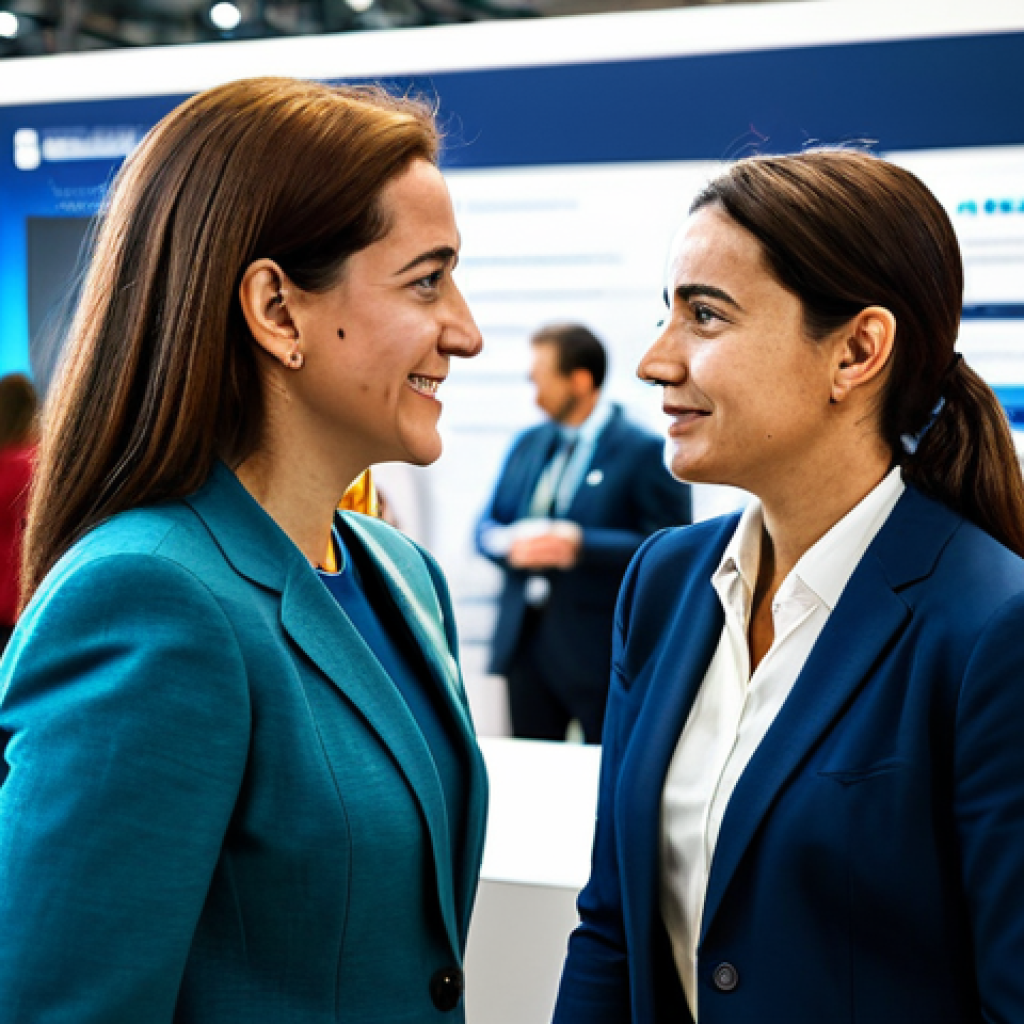 **
"A professional tech conference in Lisbon, Portugal. A fully clothed businesswoman in a modest business suit is engaging in a conversation with another professional. The background shows conference booths and attendees. Appropriate attire, safe for work, perfect anatomy, natural proportions, professional photography, high quality."
**
