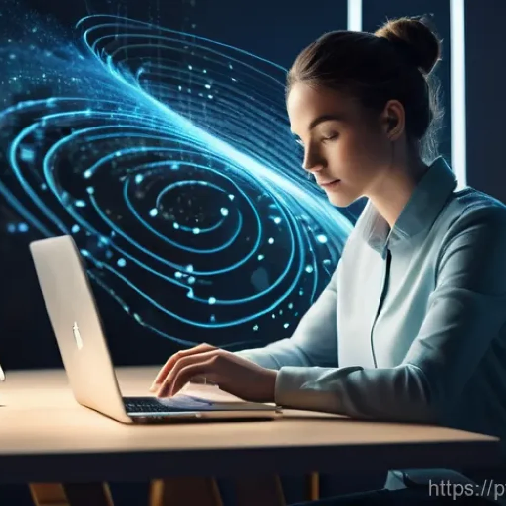 히든 테크놀로지와 개인 정보 보호 문제 - **Prompt:** A young adult, fully clothed in comfortable, modern attire, is seated at a minimalist de...