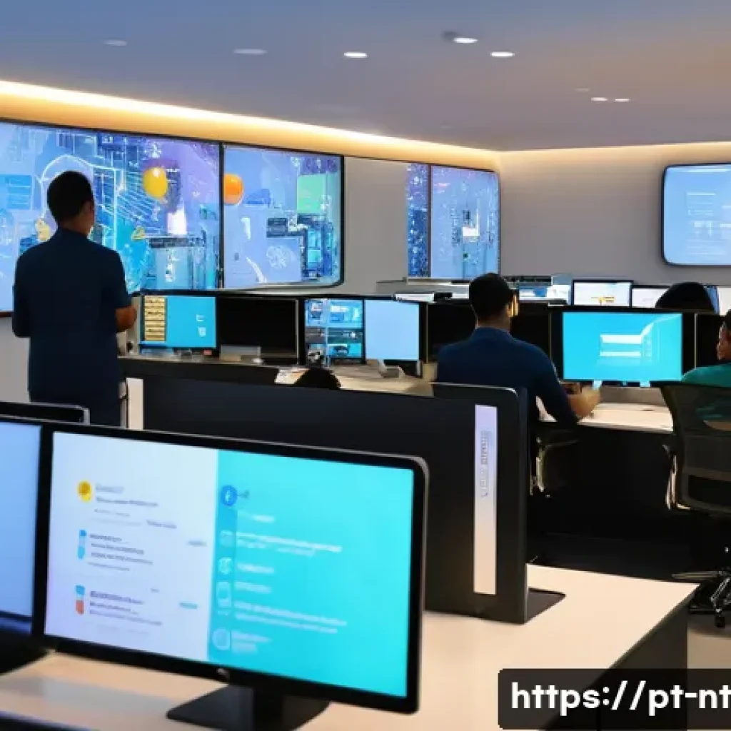 히든 테크놀로지에서의 고객 서비스 혁신 - A modern customer service center in São Paulo, Brazil, featuring diverse agents working alongside AI...