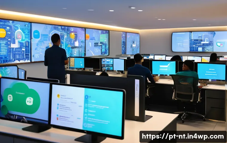 히든 테크놀로지에서의 고객 서비스 혁신 - A modern customer service center in São Paulo, Brazil, featuring diverse agents working alongside AI...