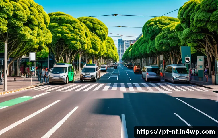 히든 테크놀로지와 스마트 시티의 관계 - A vibrant urban street scene in a Brazilian city featuring smart traffic management technology: dyna...