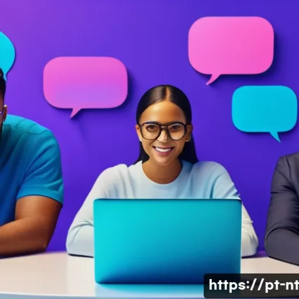 히든 테크놀로지의 사용자 커뮤니티 만들기 - A diverse group of technology community members engaging in a vibrant online discussion, shown as av...