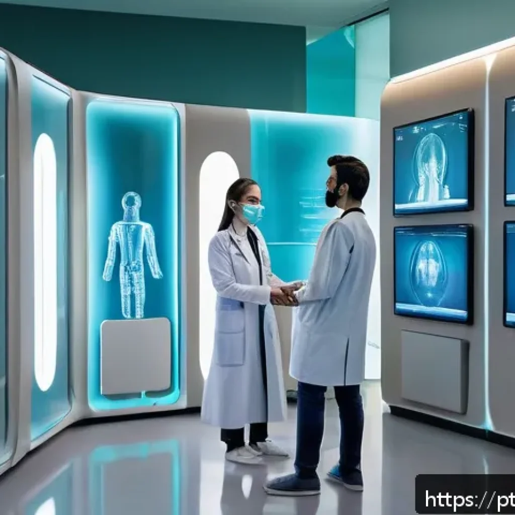 히든 테크놀로지의 차세대 기술 동향 - A futuristic medical clinic scene in Brazil showcasing advanced AI-powered diagnostic machines analy...