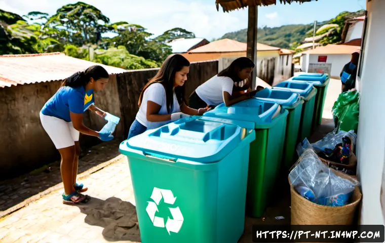 Home 17 히든 테크놀로지를 활용한 사회적 기업 성공 사례 - Photorealistic social enterprise in a Brazilian coastal neighborhood, local women sorting recyclable...